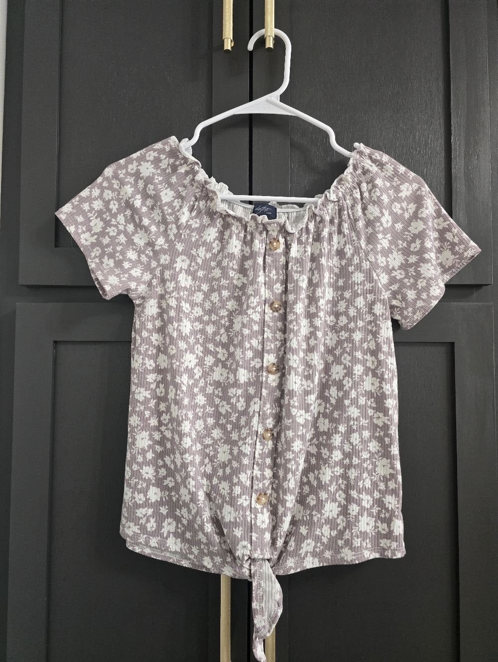 Daytrip Lavender Floral Button Tie-Front Top